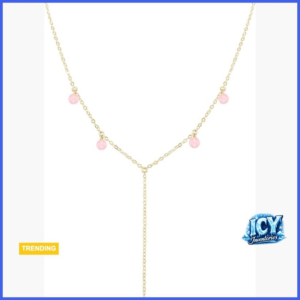 14k Gold Fill Rose Quartz Y Necklace Handcrafted Lariat Adjustable
